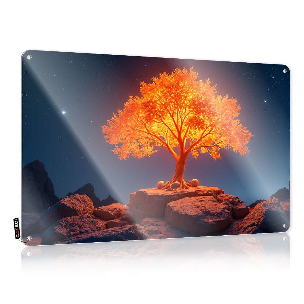 Funny Vintage Signs Grunge Tin Rules A Glowing Tree Stands On A Rocky Outcrop Under A Starry Night Sky. - Vintage Wall Decor For Game Room(30X40CM)