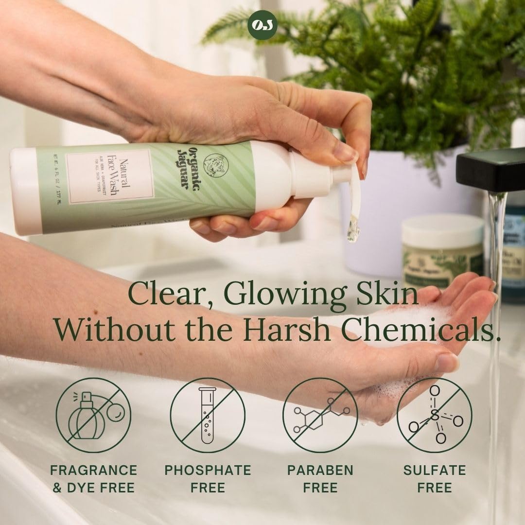 Organic Jaguar Aloe Vera and Grapefruit Face Wash for Skin Care, Makeup Remover, Hydrating Facial Cleanser with Hyaluronic Acid, Pore Cleaner, Cleansing Skincare for Oily to All Skin Types, 6 fl oz - Image 5