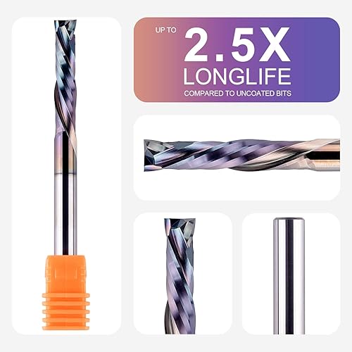 Miniatura 93 de SpeTool Brocas de enrutador en espiral de 1/8 de pulgada para arriba y abajo, vástago de 1/4 de pulgada con revestimiento, fresadora CNC de carburo