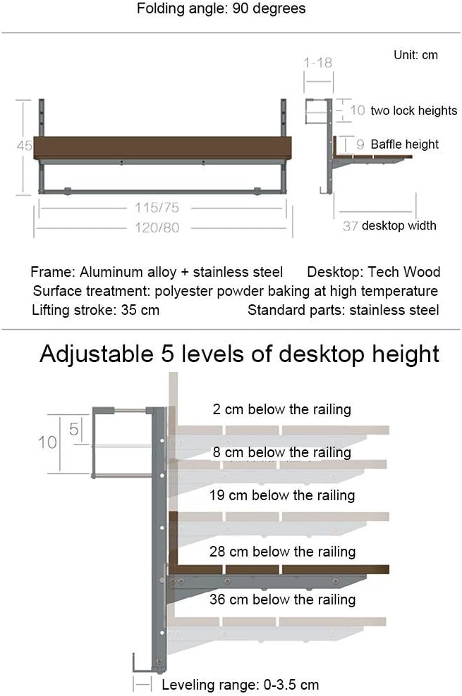 Outdoor Balcony Railing Hanging Folding Table, Computer Table Home Bar Counter, Creative Lifting Folding Desk, Coffee Patio Garden Dining Room Furniture Table, 1.5cm Imitation Wooden