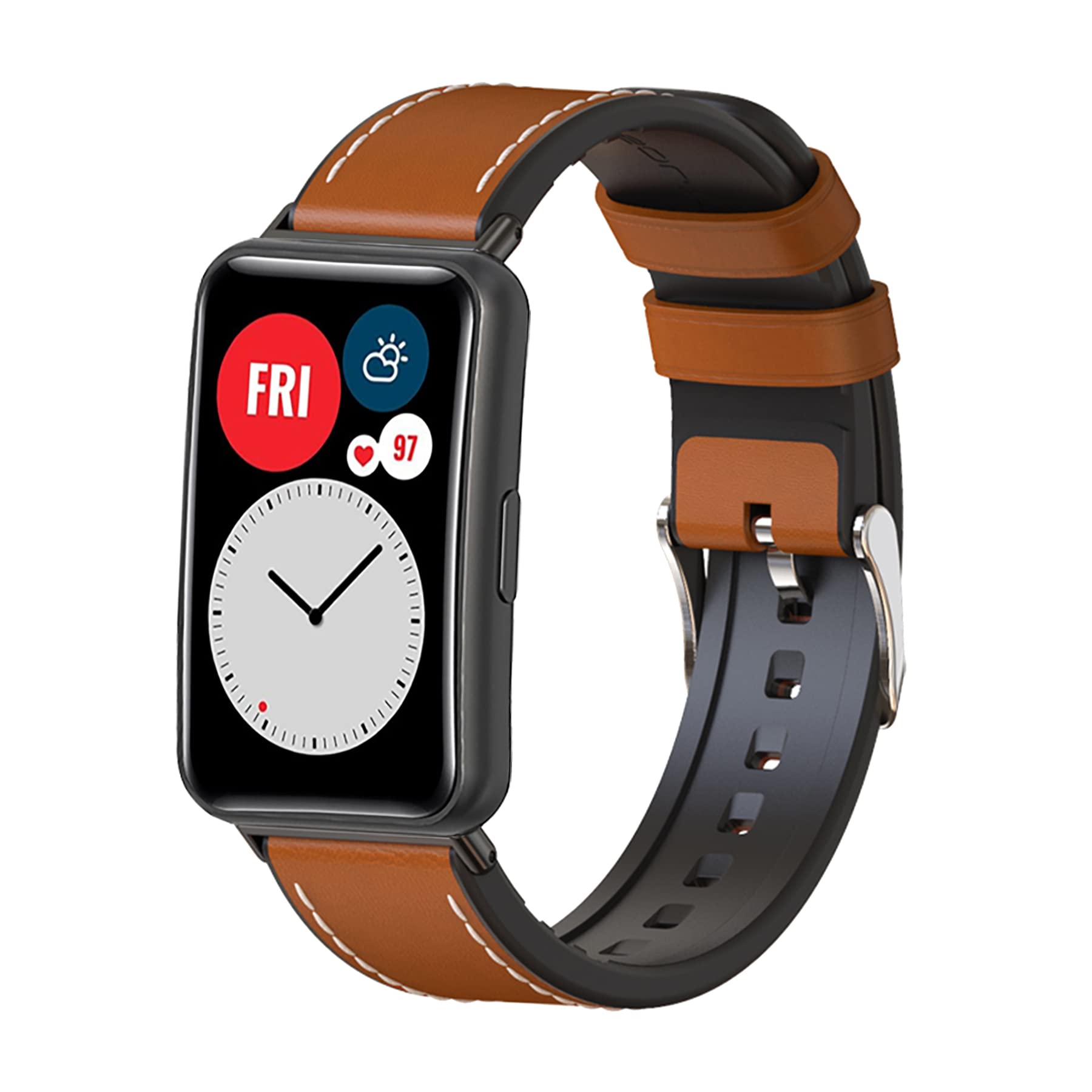 SenMoreReplacement Strap Compatible with Huawei Watch Fit & Watch Fit New & Watch Fit Elegant Leather Silicone Hybrid Straps, Leather + Silicone Two-in-one Leather Strap Wear-resistant