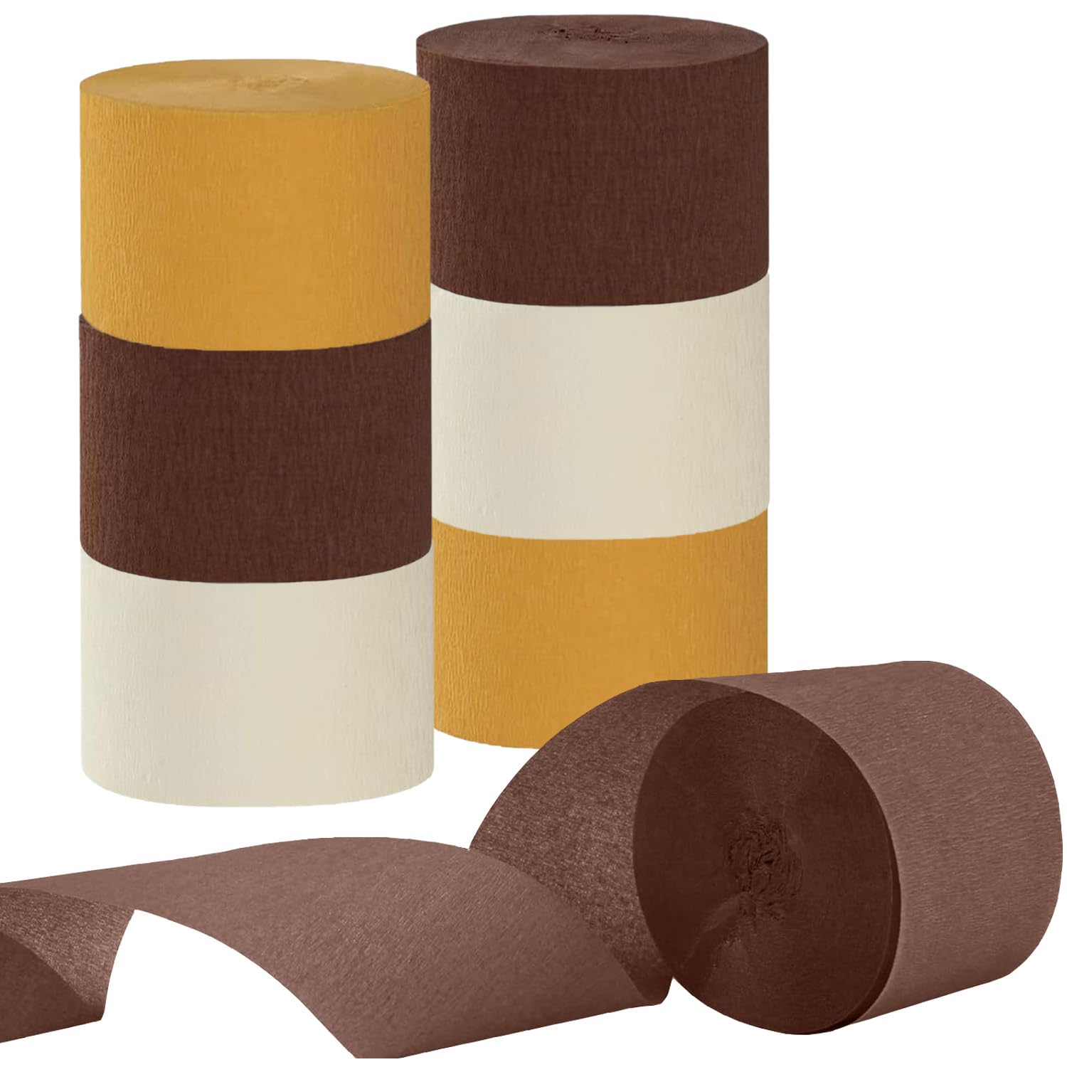 6 Rolls Brown Crepe Paper Streamers for Boho Rustic Neutral Wedding Bridal Shower Western Party Decoration(Browe, Kraft, Beige)