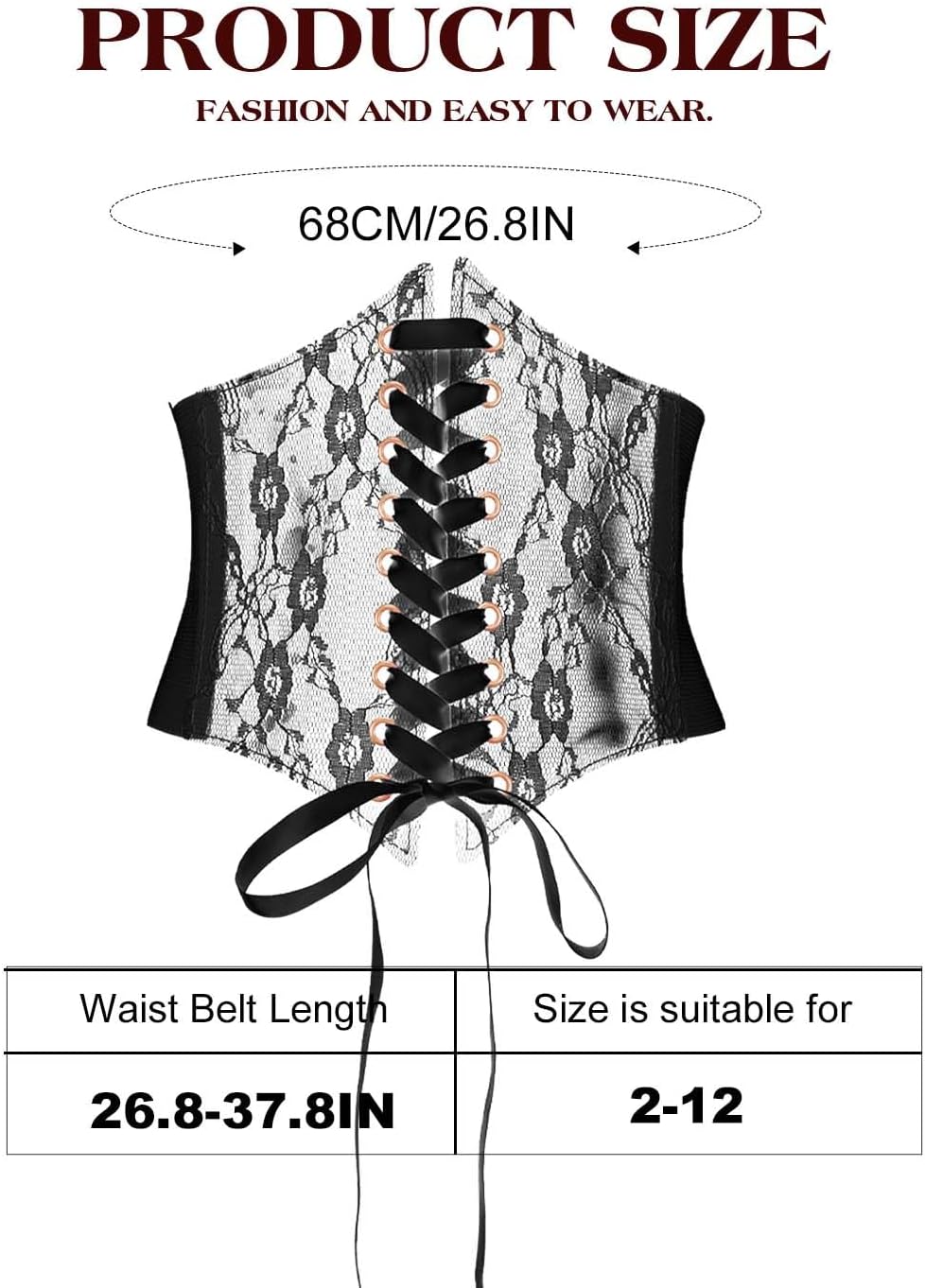 Asooll Vintage Lace Corset Belt Wide Elastic Waist Belt Party Club Prom Clothing Waist Corset for Women and Girls - Image 2