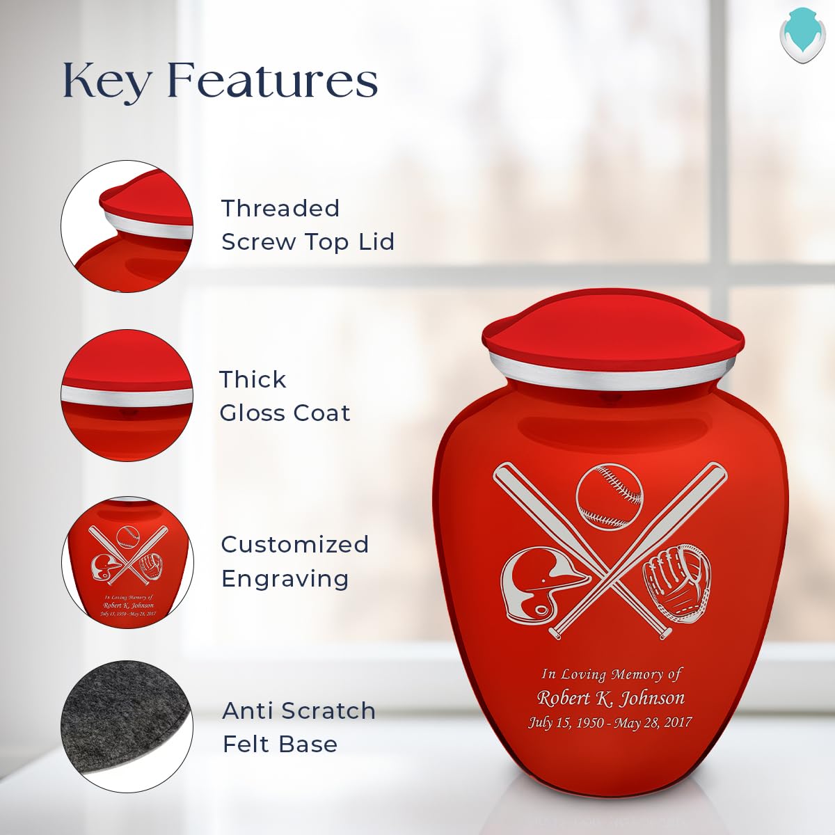 Geturns Embrace Adult Personalized Baseball Cremation Urns for Human Ashes I Large Bright Red Funeral Urn for Men and Women I 200 lbs