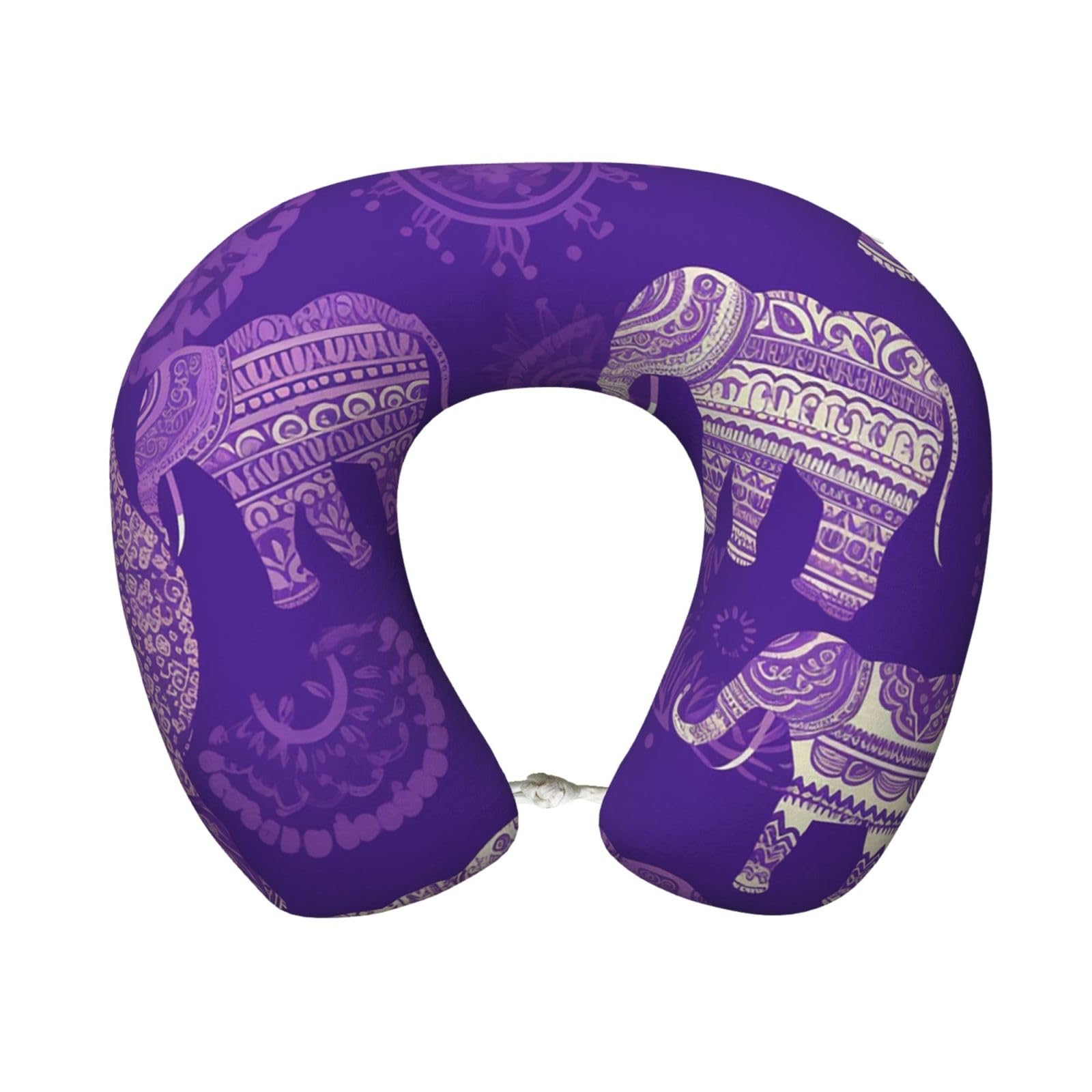 FodPand Travel Pillow Purple Elephant Neck Rest Soft Comfortable Travel Neck Pillow U-Shaped Memory Foam Sleeping Rest Cushion Travel Accessories for Airplane Car and Office