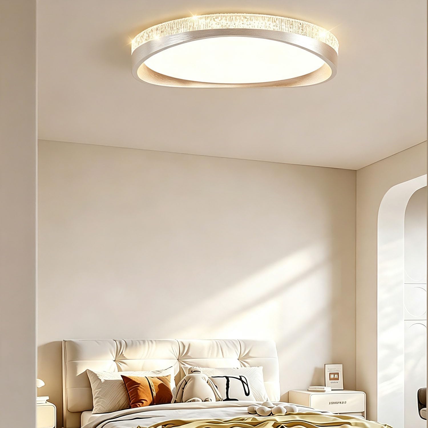 Deckenlampe LED Deckenleuchte Badezimmer, 50Cm Badezimmerlampe Runde Flache, Schlafzimmerlampe Dimmbar Küchenlampe Schlafzimmer Schmiedeeisen Deckenbeleuchtung Metall Badlampe