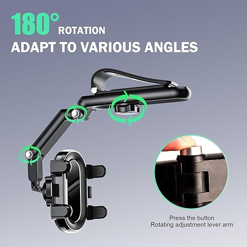 Miniatura 6 de Soporte para teléfono con visera solar, soporte de teléfono giratorio y retráctil de 360, soporte multifuncional para espejo retrovisor para