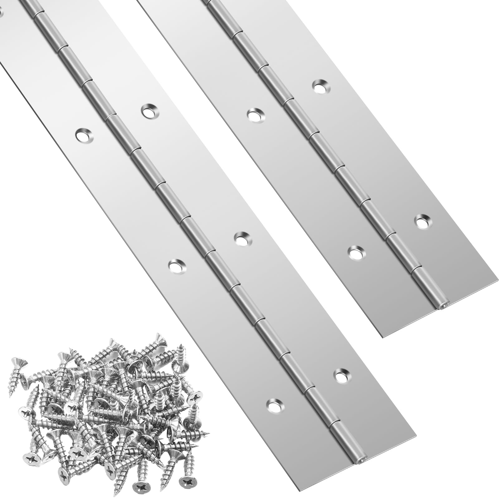 Gisafai 2 Pack 48 Inch Continuous Piano Hinges Heavy Duty Stainless Steel Piano Hinge Smooth Polished Folding Continuous Hinge, 0.04 Inch Leaf Thickness, 2 Open Width for Cabinet Door