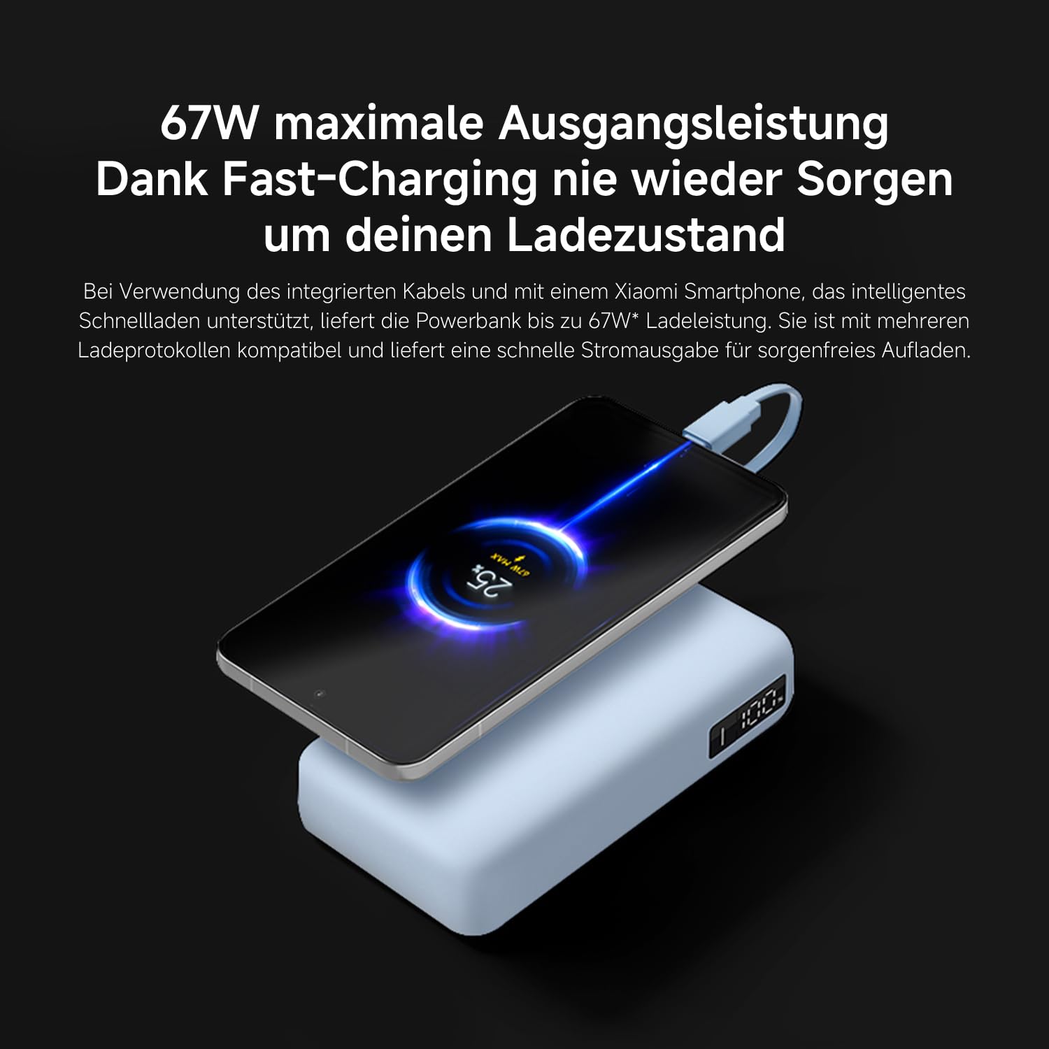 Xiaomi 67W Power Bank 20.000mAh mit USB-C Kabel, Tragbares Ladegerät, Tan | 67W Schnellladen, 20000mAh, integriertes USB-C-Kabel. Zwei-Wege-Schnellladen — lädt 3 Geräte gleichzeitig.