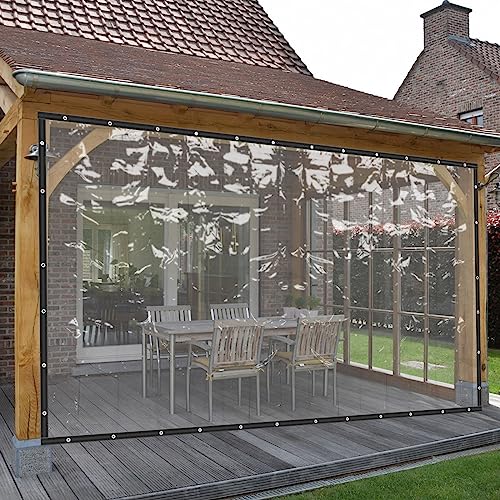 TENNIEX Outdoor Clear PVC Curtain, 8x16ft, Black, Modern Style, Waterproof, Sheer, Dining Room, 1 Panel