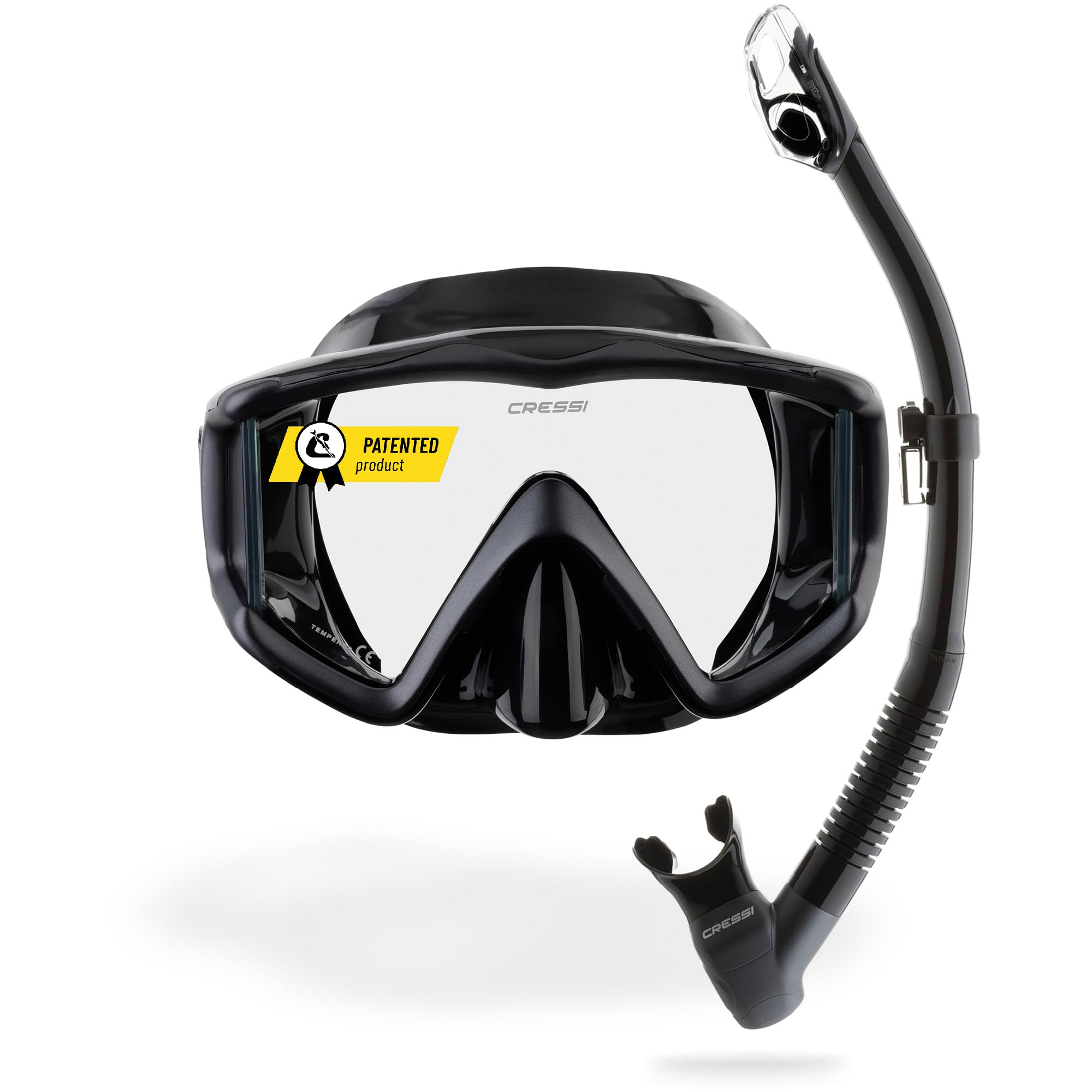CRESSI Liberty Triside & Epsilon Dry Black/Graphite - Unisex Liberty Triside maska i sucha fajka Epsilon, idealna do nurkowania z rurką i nurkowania, czarna/grafitowa, jeden rozmiar