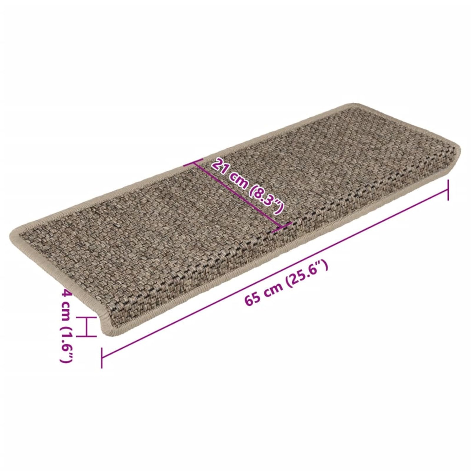 Lot de 15 tapis d'escalier autocollants antidérapants aspect sisal foncé 65 x 21 x 4 cm pour une installation sûre et facile, parfait pour la décoration de la maison