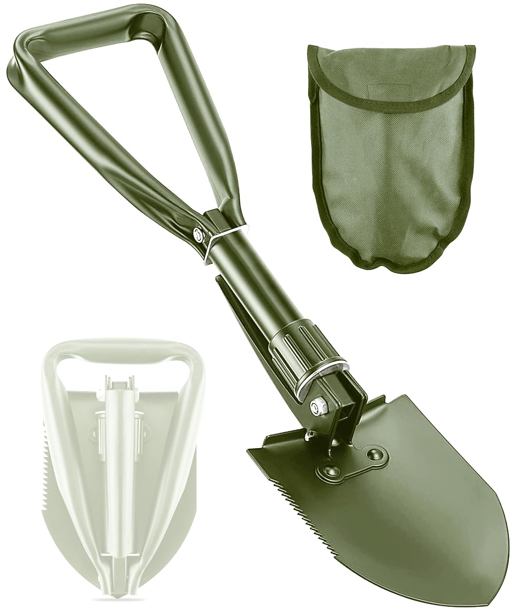 Digging Shovel, 18.5'' Lightweight Camping Shovel Portable High Carbon Steel Folding Mini Trowels for Outdoor Camping Backpacking Hiking Car Emergency Home Garden(Olive)