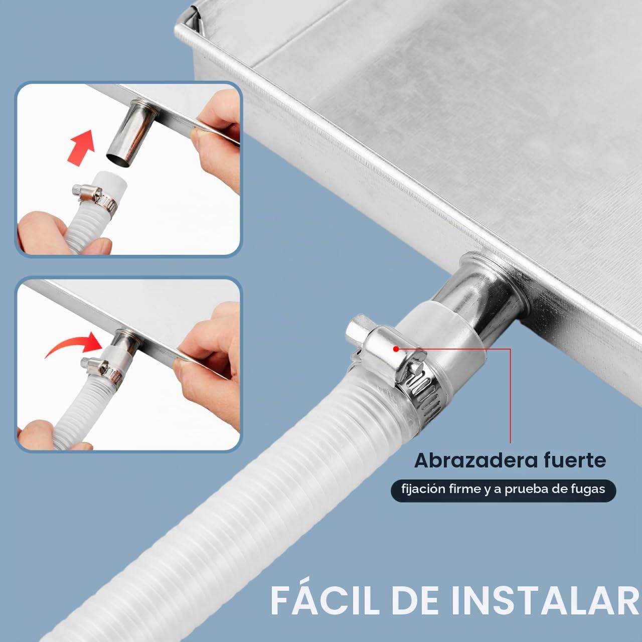 Housoutil Bandeja Condensados, Bandeja Vaciar Aire De Acero Inoxidable Con Pipa De Agua, Uso General Engrosado De Agua De Unidad Exterior De Aire Acondicionado Cuadrada Con Drenaje