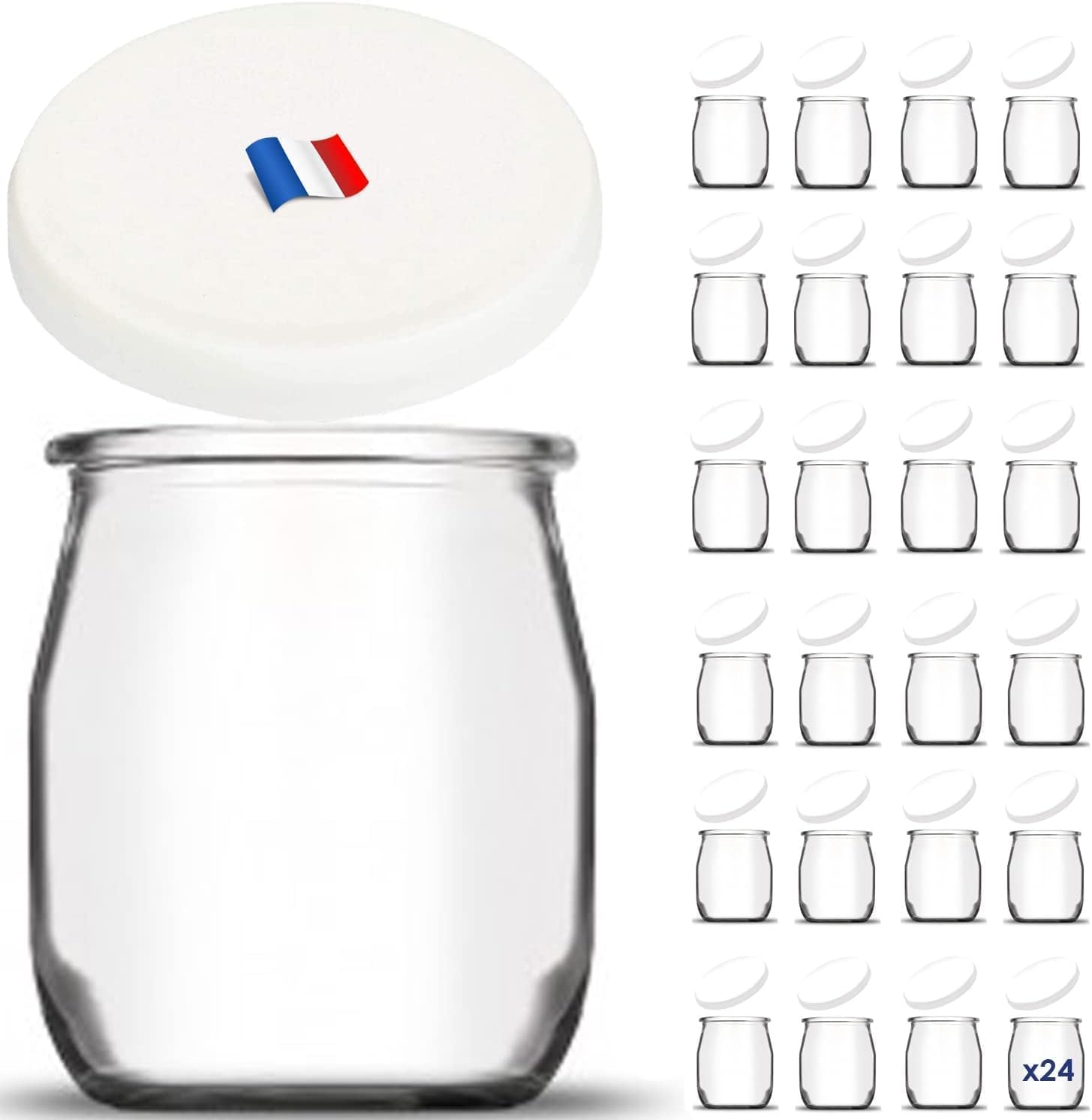 Lot De 12 Pots Yaourt En Verre Avec Couvercles Hermétiques - 125g - Pour Yaourtière Et Conservation Longue - Fabriqué En France