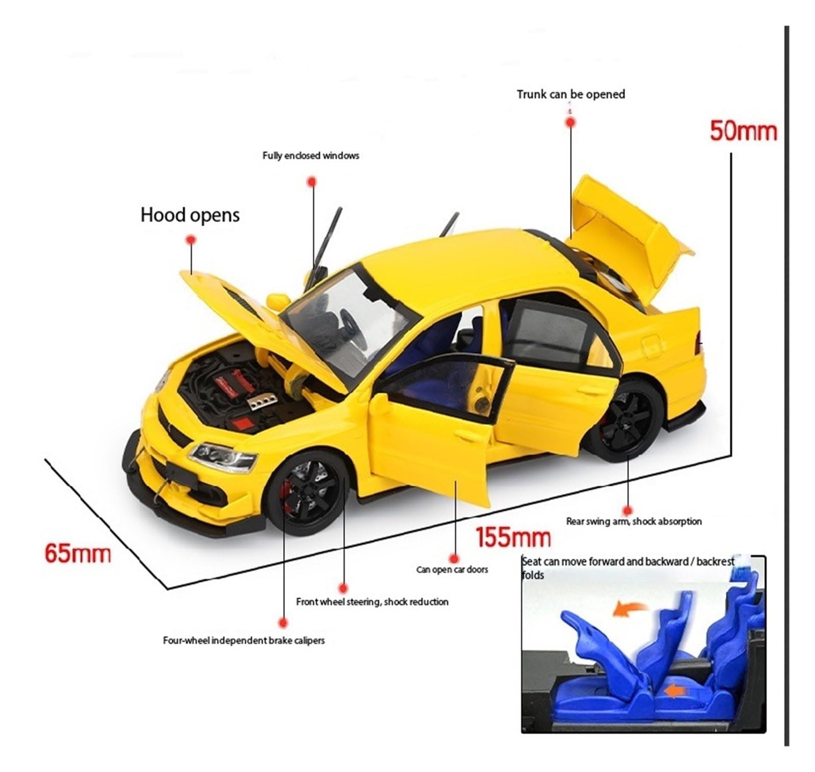 ONAIC Diecast Modello 1:32 Per Mitsubishi Per EVO Modellino Auto In Metallo Pressofuso Modellino Auto Da Collezione(Nero)