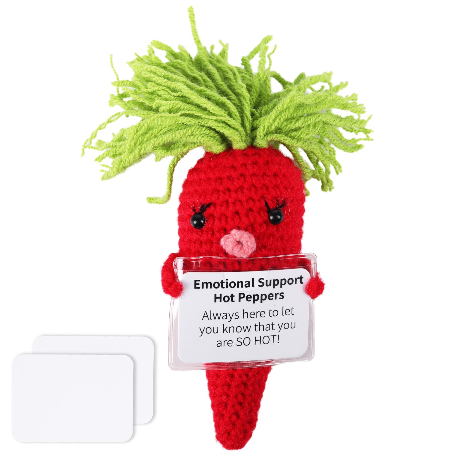 ZRXKSOPP Inspirational Positive Crochet Pepper,Emotional Support Hot Peppers Knitted Doll with Positive Card Pocket Present for Women Girls Mothers