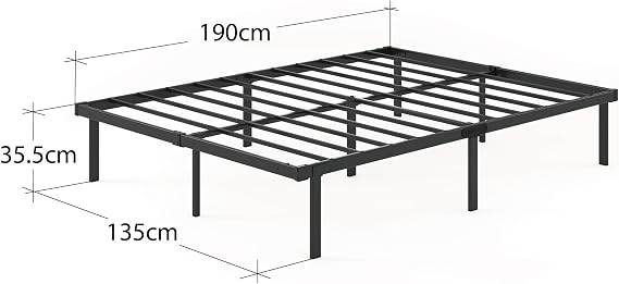 Zinus Caleb Double Bed Frame - 4ft6 (135 x 190 cm) - 14.2'' Height - Metal Bed Base with Steel Slat Support - Easy Assembly - Black
