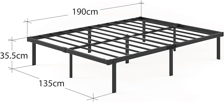 Zinus Caleb Double Bed Frame - 4ft6 (135 x 190 cm) - 14.2'' Height - Metal Bed Base with Steel Slat Support - Easy Assembly - Black