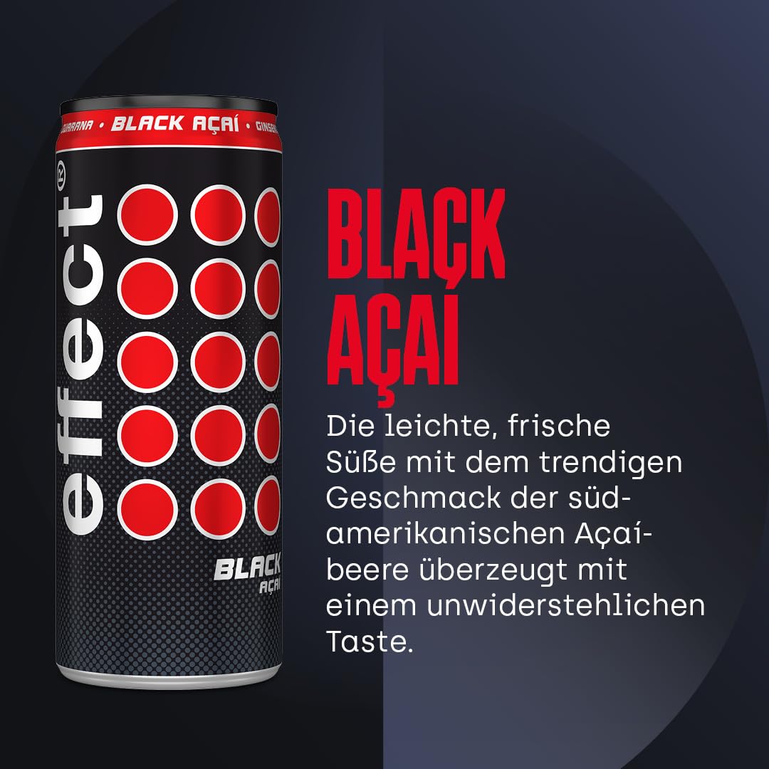 effect BLACK ACAI Energy Drink – Tray mit 24 x 330 ml Energy Dosen Einweg, Koffeinhaltiges Erfrischungsgetränk mit B-Vitaminen – fruchtiger & exotischer Acai Geschmack, vegan