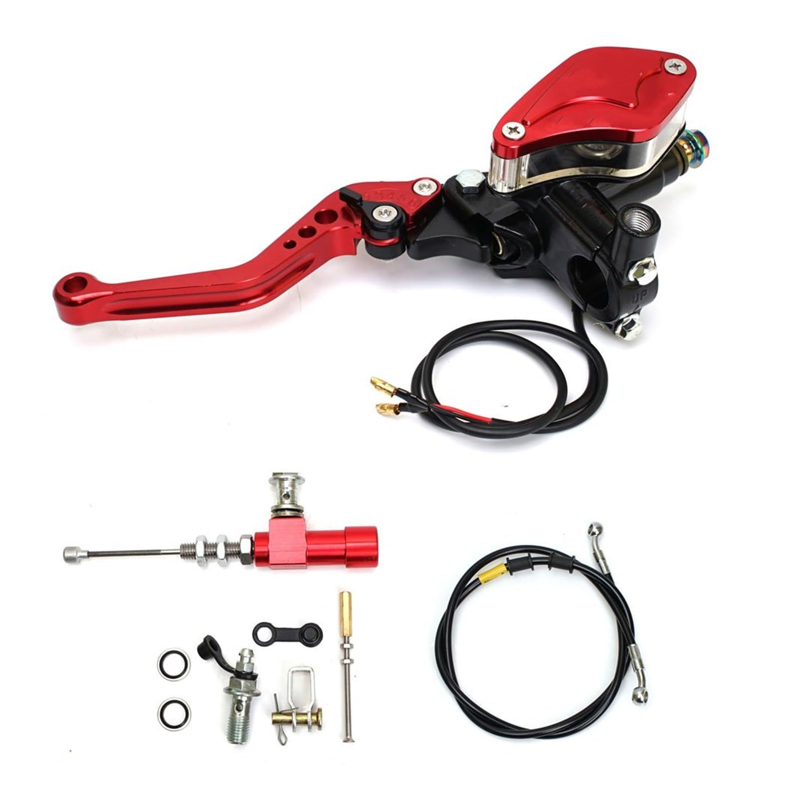 Pbqenxb Break and Clutch Levers 22mm Motorcycle CNC Hydraulic Clutch Kit Lever Master Cylinder Knitting Oil Hose(Red)