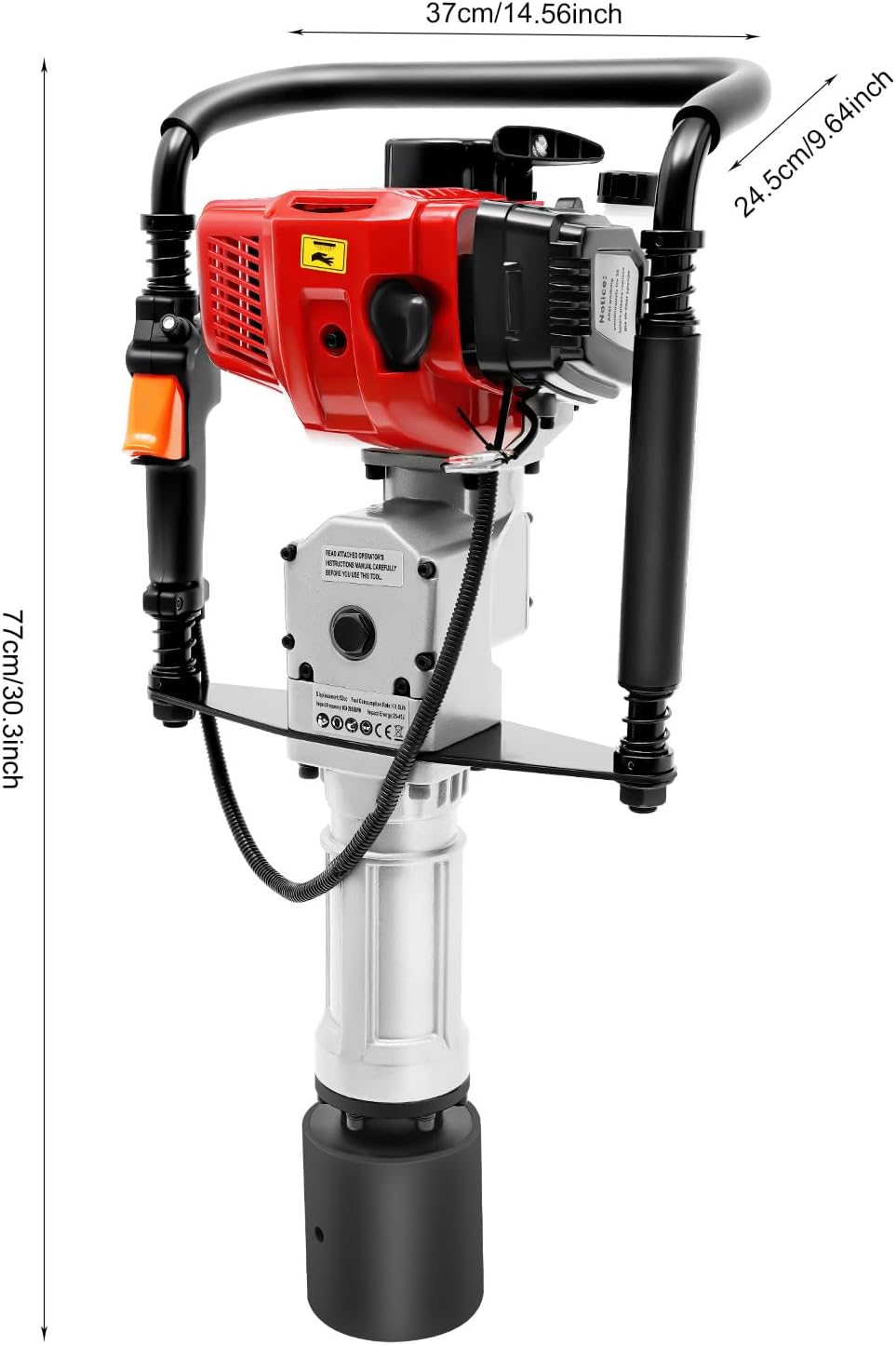 52CC Gas Powered T Post Driver 1900W 2 Stroke Garden Fencing Tool Farm Pile Driver, Air Cooling Single Cylinder Gasoline Piling Garden Fencing Tool Machine with 3 Post Driving Head