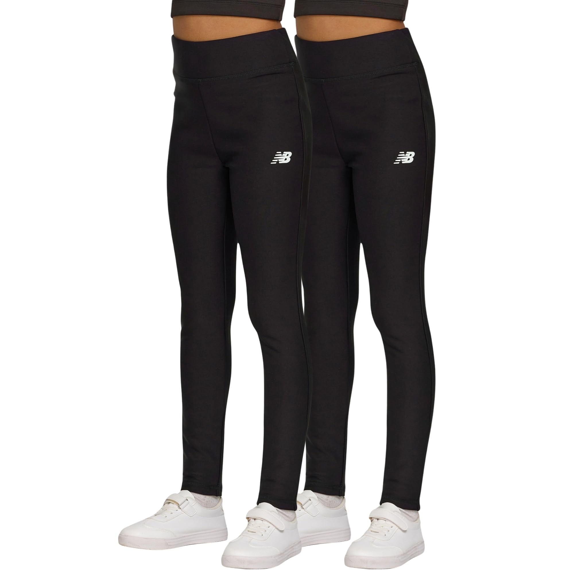 new balance girls fleece lined leggings - 2 pack soft stretch yoga pants, athletic warm thermal tights, sizes 4-16 black/black