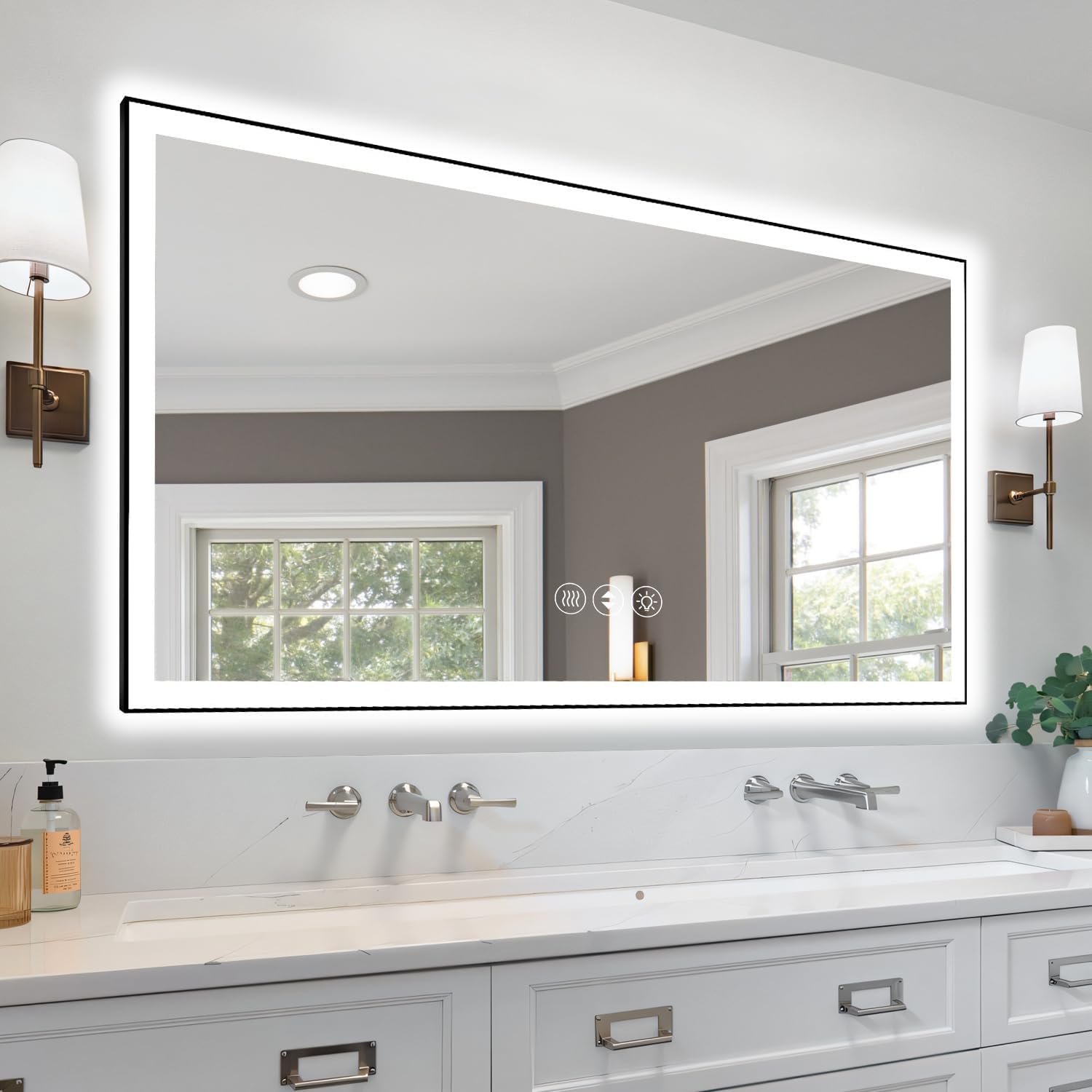 72X36 Inch Frameless Led Bathroom Mirror,Smart Mirror White Tempered Glass Dimmable Brightness Adjustment Use Elegant Finish