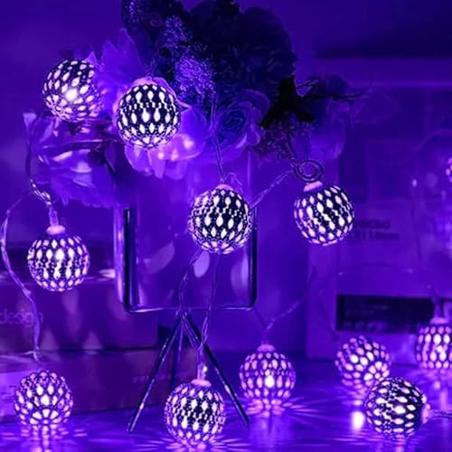 SHANJIA Cadena De Lámparas Esféricas LED,1.5m 10LED Guirnalda de luces LED tipo globo funciona con pilas, para interiores, dormitorios, fiestas, cumpleaños, decoración de árbol de (Morado, Dorado)
