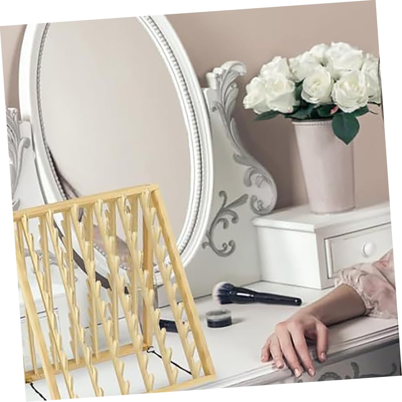 Baluue Estante de Madera Beige Diseño Montado en Pared y Ahorro de Espacio Organizador de Herramientas para Trenzar el Cabello para Peluqueros Profesionales