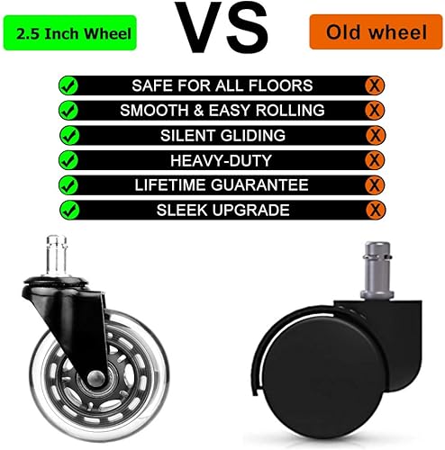 Miniatura 6 de Rueda de repuesto para silla mejorada de 2.5 pulgadas para suelo y alfombra de madera dura, juego de 5 ruedas universales resistentes para el suelo,
