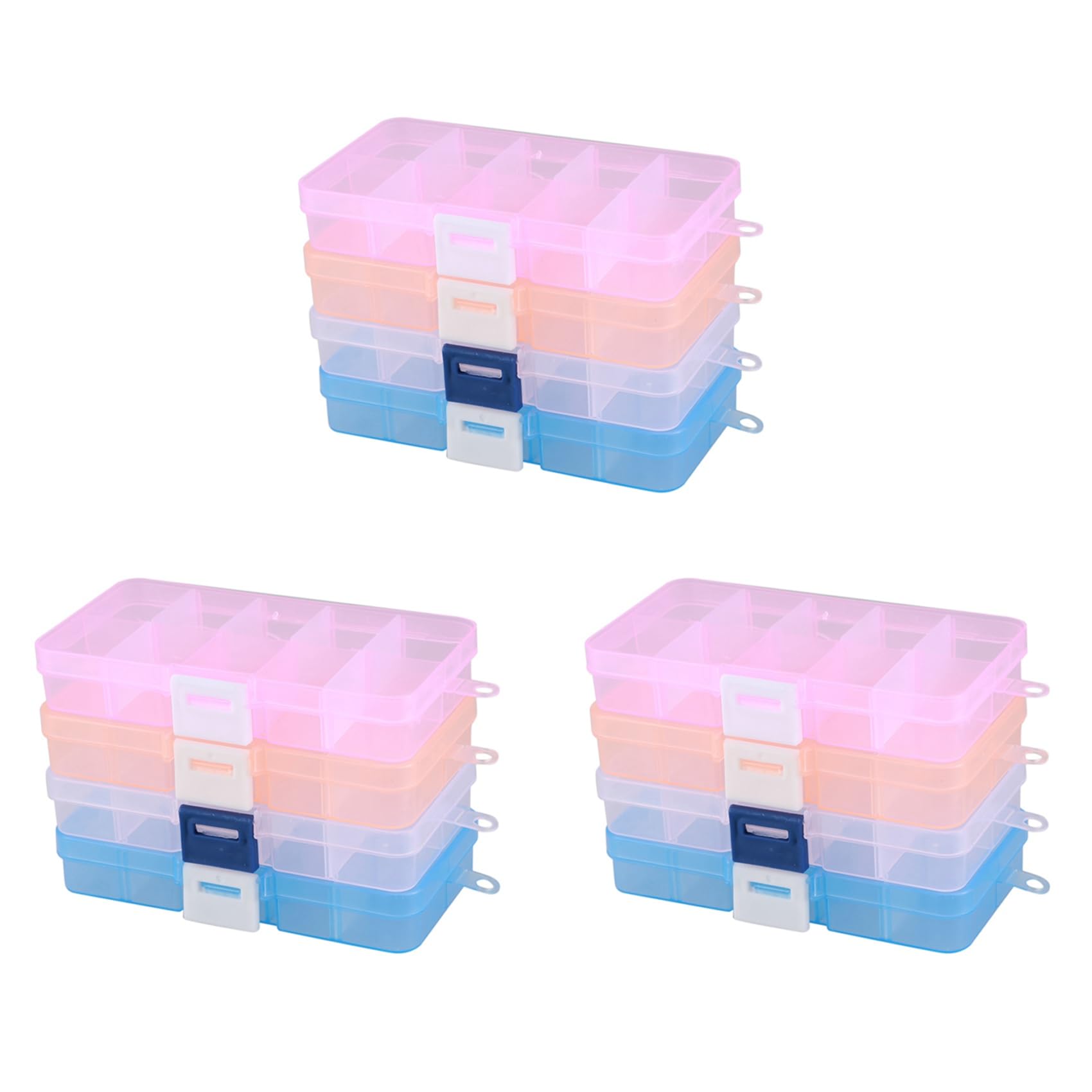 Hndhbfgrt Pack of 12Pcs Plastic Jewelry Box Organizer Storage Container with Adjustable Dividers 15 Grids