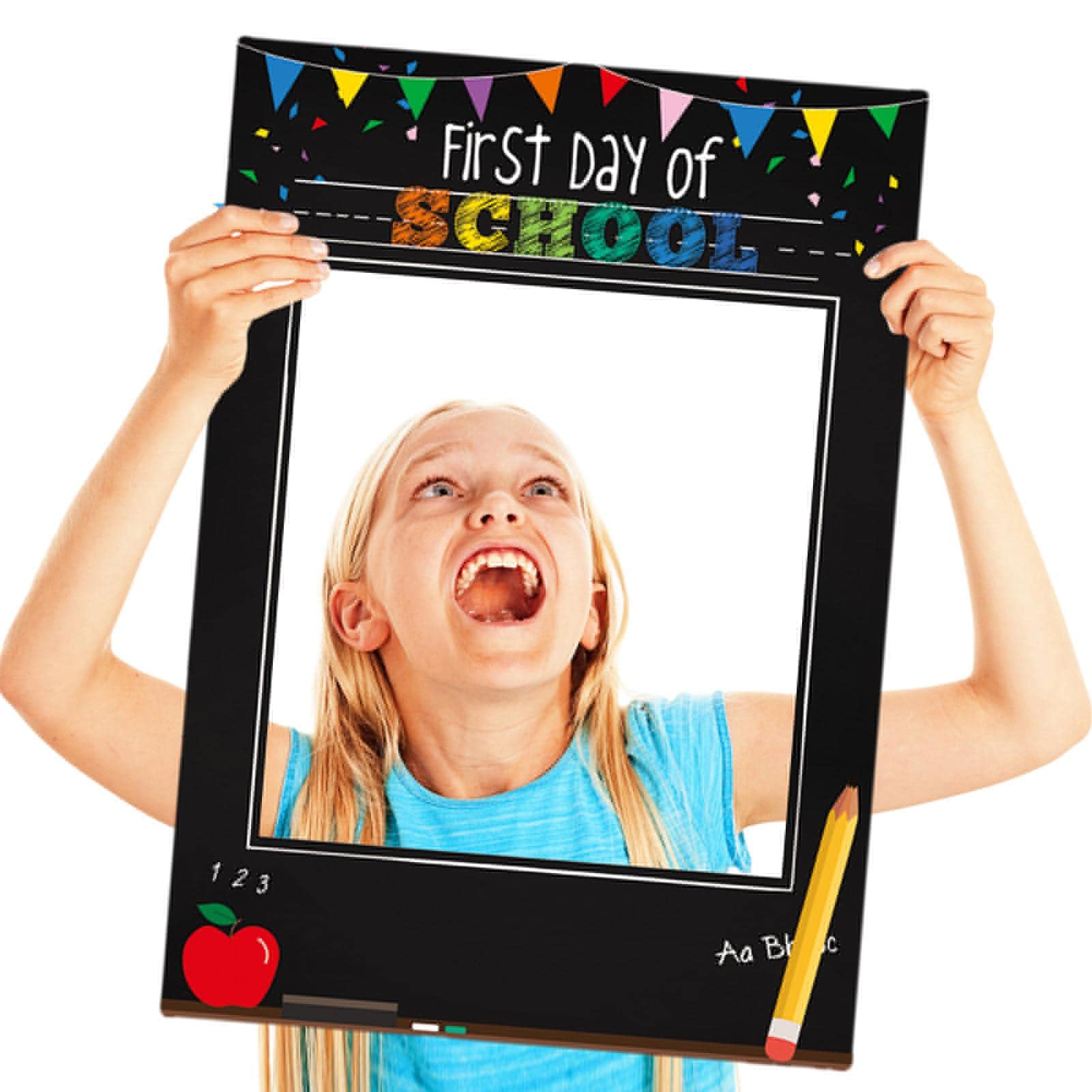 Pw Tools Girls Black First Day Of School Photo Props, Photo Booth Props Frame, Handheld Selfie Prop, For Graduation Favors Supplies Decorations, 68X48cm