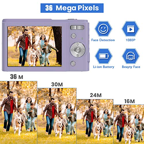 toberto Digital Camera, 1080P HD Vlogging LCD Mini Camera with 16X Zoom 36MP Digital Point and Shoot Camera Video Camera, for Kids Students Beginners Beauty Face (Green) - Thumbnail 2