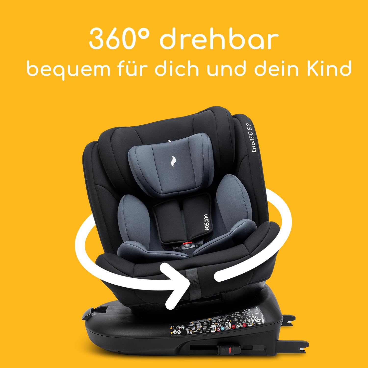 Osann Eno360 S 2 360 Grad drehbarer Kindersitz i-Size Reboarder mit Isofix 40-150 cm Nero