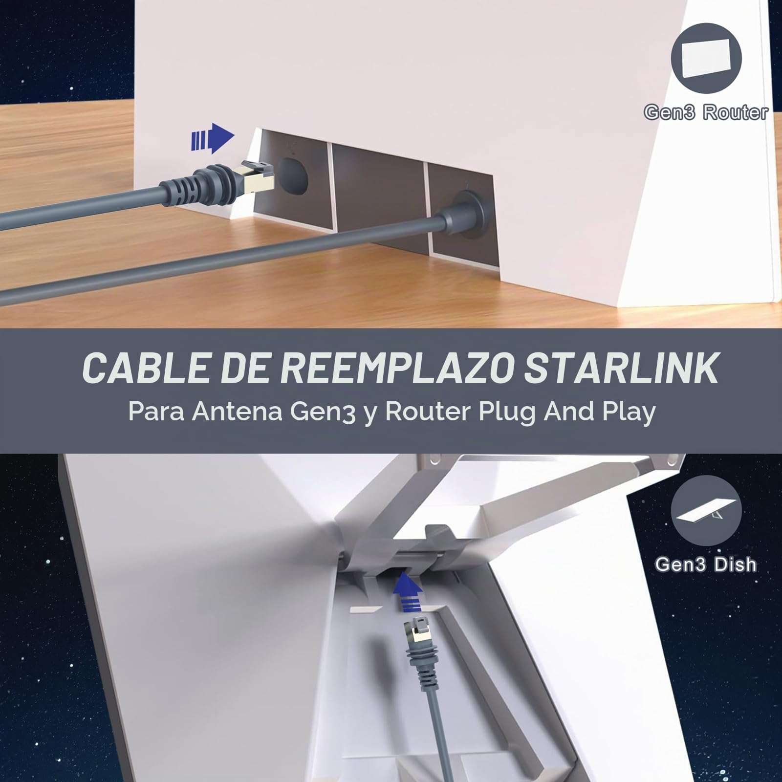 Cable Starlink Gen 3, Extensión de Cable Starlink Resistente al Agua para Starlink Standard Actuated Gen 3/Satellite V3 (30M)