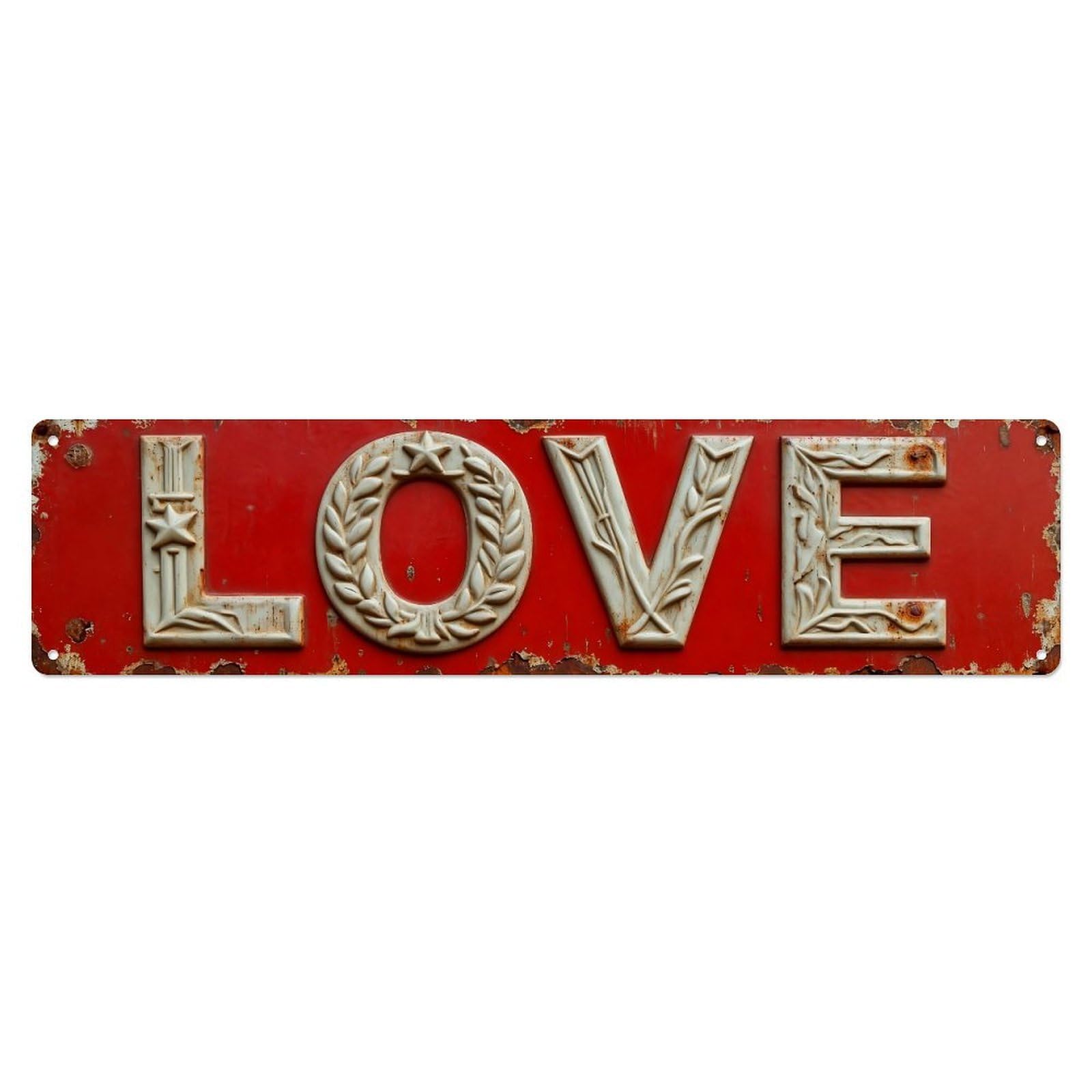 Iageret Vintage Red Background White Text Love Sign Metal Tin Sign Retro Wall Decor, Bar Garage Cafe Kitchen Home Wall Art Poster Decoration 4X16inches