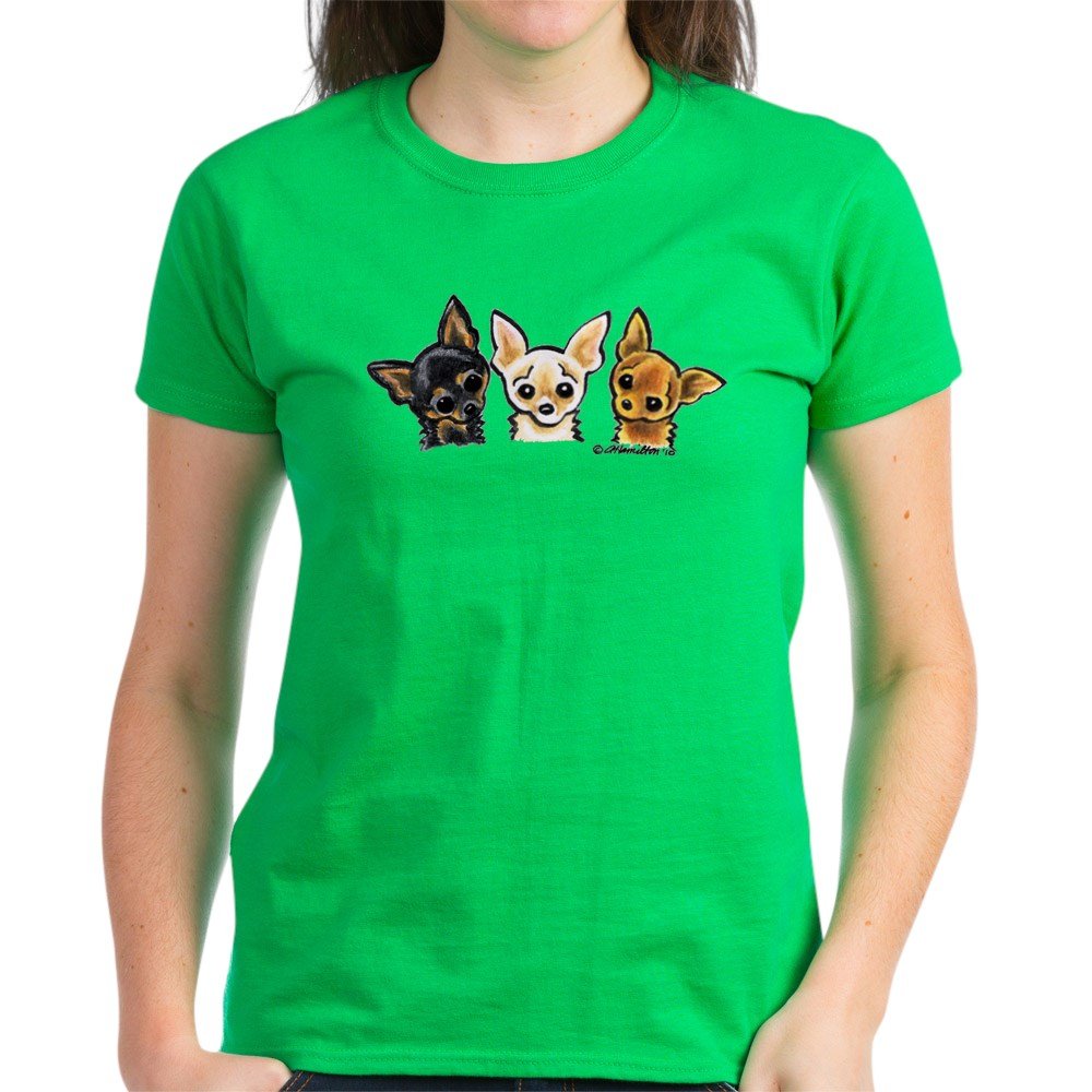 CafePress 3 Smooth Chihuaha Women's Dark T Cotton T-Shirt