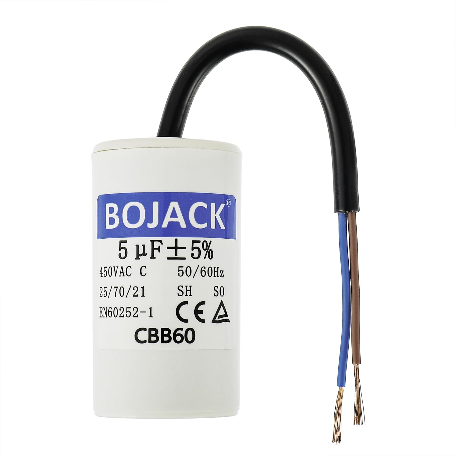 BOJACK CBB60 5uF 450V 50/60HZ Anlaufkondensator, SH Motorbetriebskondensator, AC Motorkondensator, mit Draht