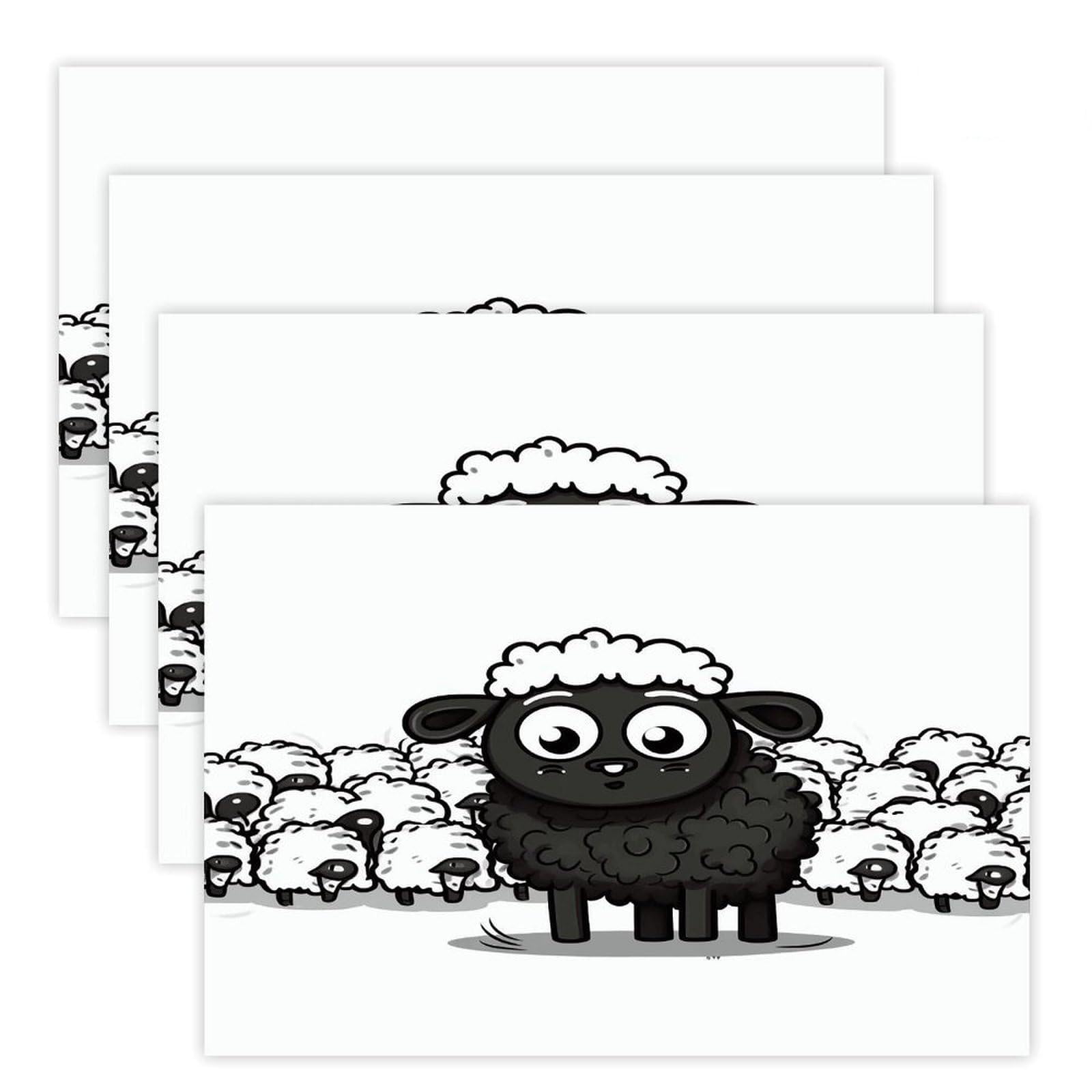 Cartoon Black White Sheep Placemats Non-Slip Heat Resistant Table Mats Flax Washable Cloth Place Mats Easy to Clean Premium Placemat for Kitchen Dining Table Decor Party Outdoor