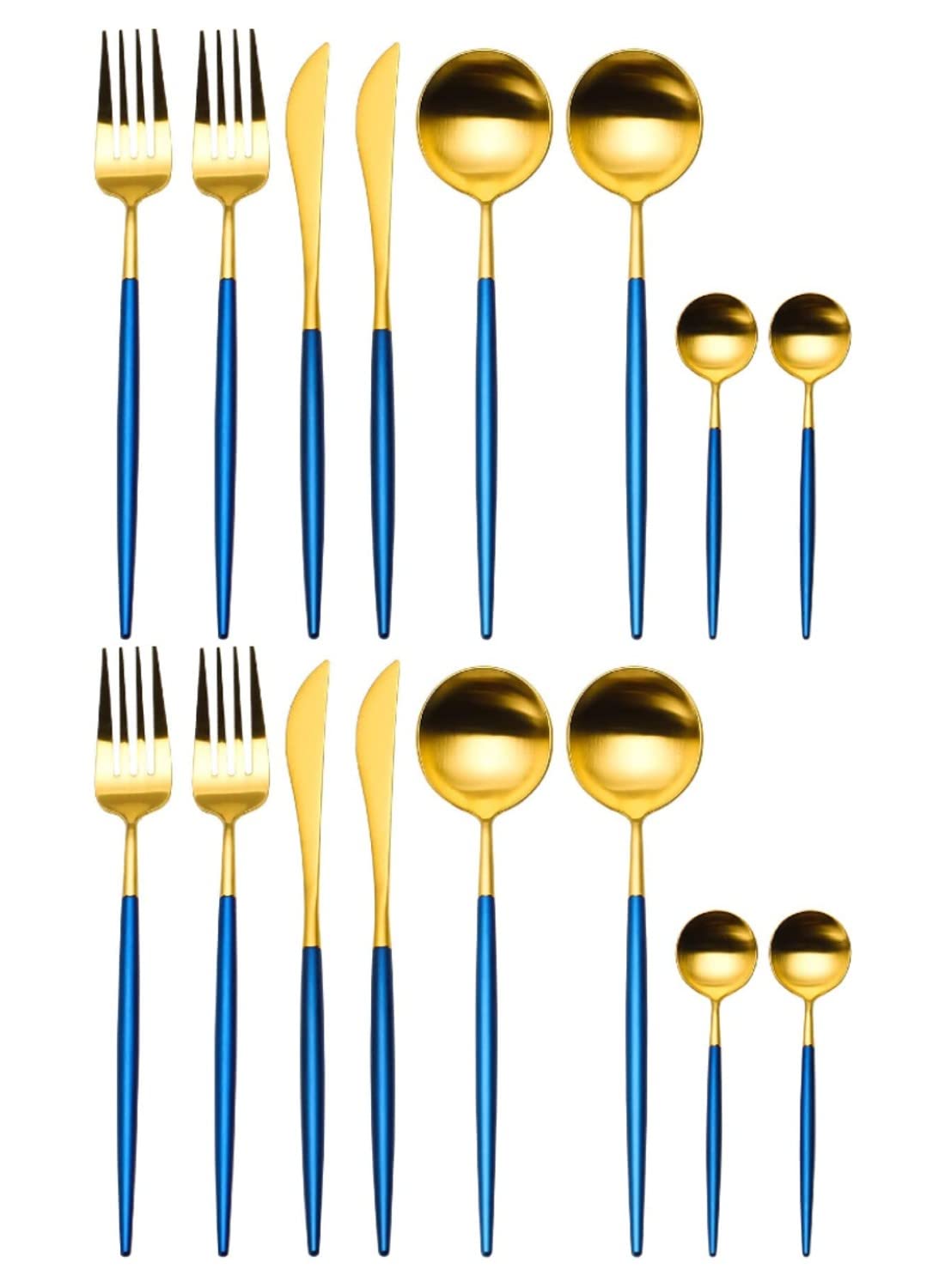 HEXONIQ® 16 Pieces Flatware Set, Stainless Steel Flatware Set, Titanium Blue Gold Kitchen Utensil Set, Modern Elegant Silverware Cutlery Dinnerware Set for Home, Hotel, Restaurant, Party, Blue