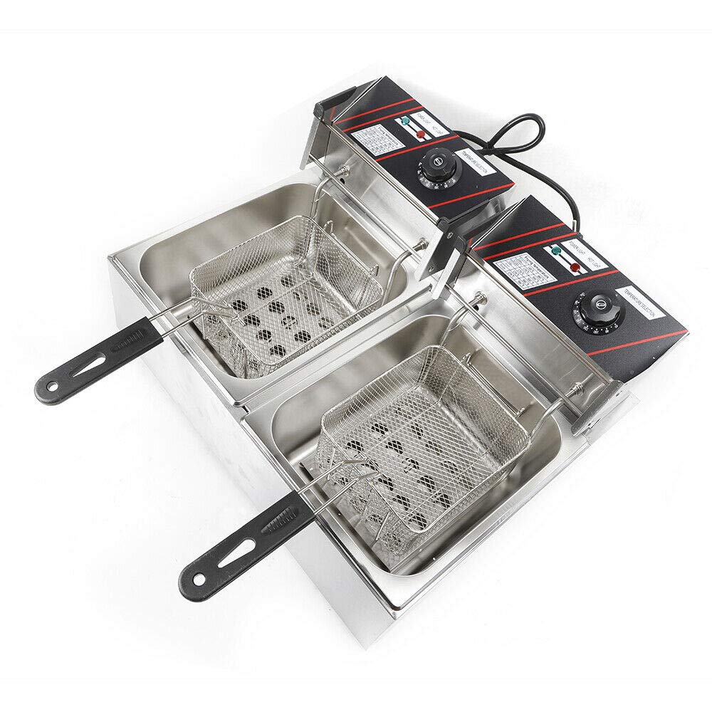 Friggitrice elettrica in acciaio inox, 2 friggitrice elettrica da 5,5 l, profonda, 2 x 2500 W, controllo indipendente per ristoranti rapidi, snack bar