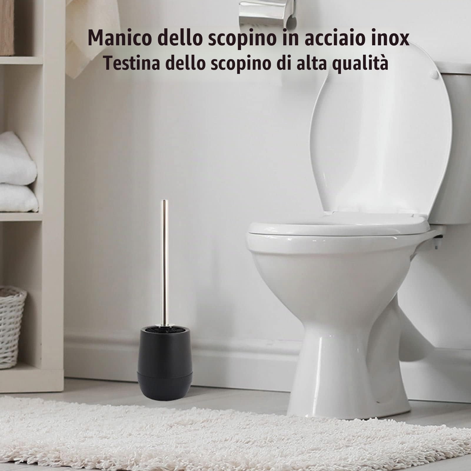 Tissting Set Completo Accessori Bagno 6 Pezzi Design Moderno Nero in PP Plastica con Pattumiera, Scopino, Portaspazzolino, Dispenser di Sapone per Lozione, Portasapone, Tazza