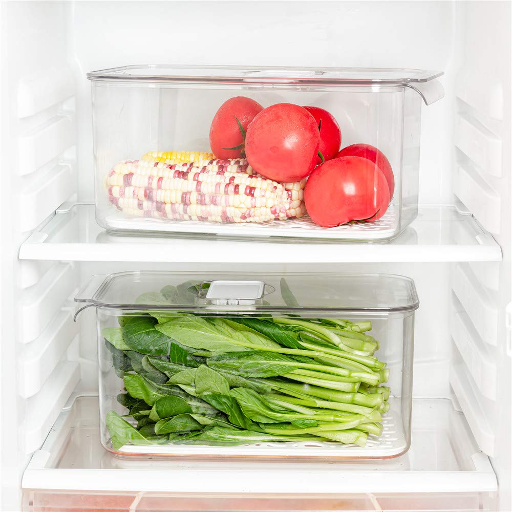 SANNO Produce Saver Refrigerator Organizer Bins with Lids And Removable