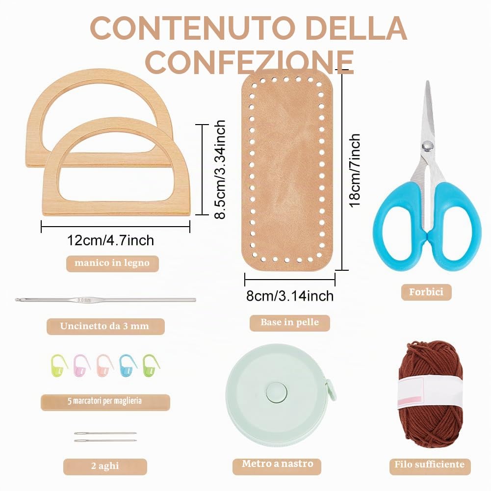 FREEBLOSS Borse Uncinetto Kit Borse Uncinetto Marrone Kit Uncinetto Kit Uncinetto Principianti Kit Uncinetto Completo Crochet Kit Kit Borsa Uncinetto Fai Da Te Kit Uncinetto Adulti con Istruzioni