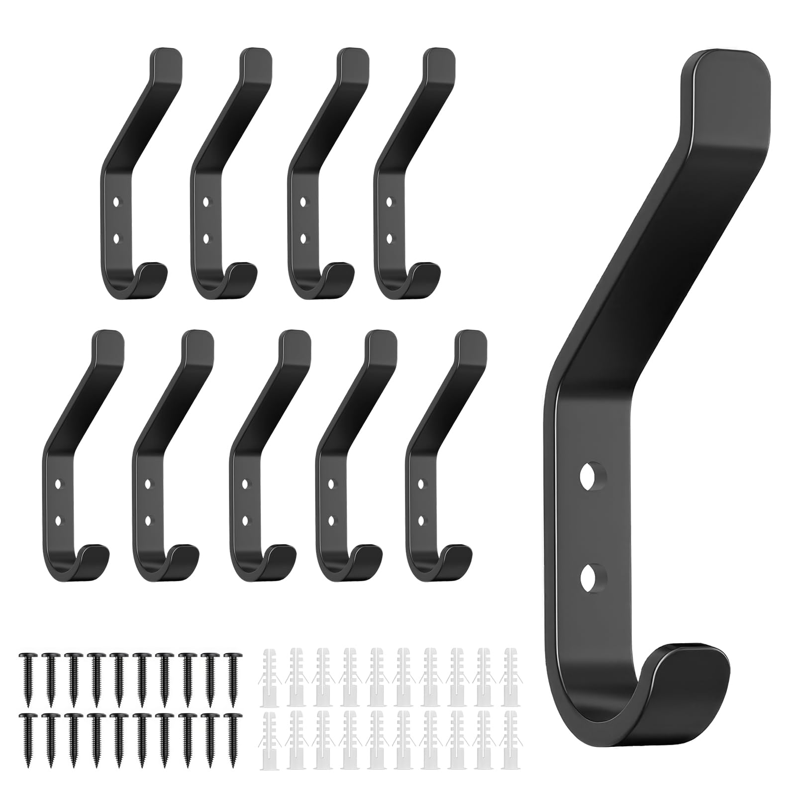 Jasfyee 10 Pack Wall Hooks for Hanging Coats Screw in Wall Mounted Coat Hanger Heavy Duty Black Hat Hooks for Hanging Clothes Towel - Image 2