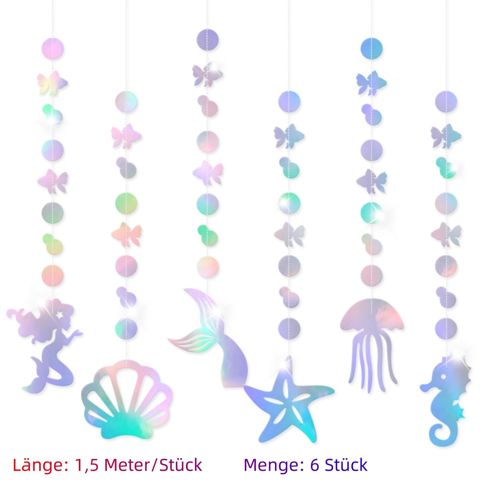 Ghirlanda Di Carta Per Feste Sirena - Viola E Blu - Lunghezza 15,7 Metri Con Glitter - Decorazione Compleanno Tema Mare