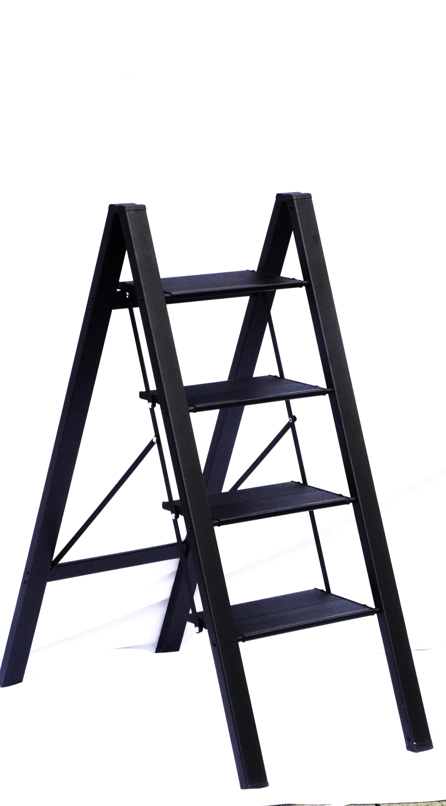 Aardwolf Quickfit Foldable 4-Step Ladder | Premium Ladder for Home | Wide Step | 150 Kg Load Capacity | Anti Skid Ladder Shoes (Black)