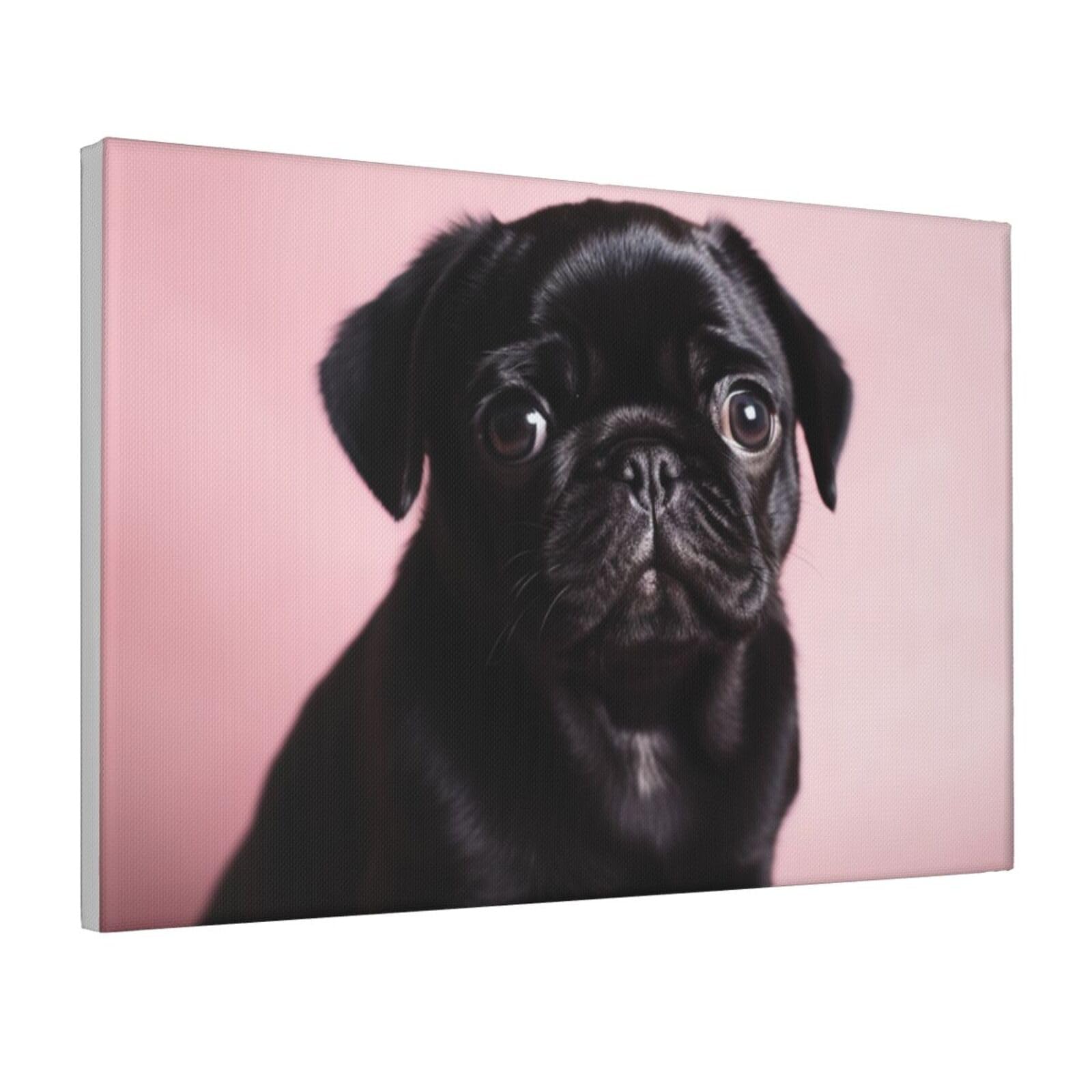 Framed Wall Art for Living Room Art Work, Cute Black Pug Picture Prints Modern Office Wall Paintings Poster Aesthetic Wall Decorations for Home Decor Ready To Hang 12"x18"