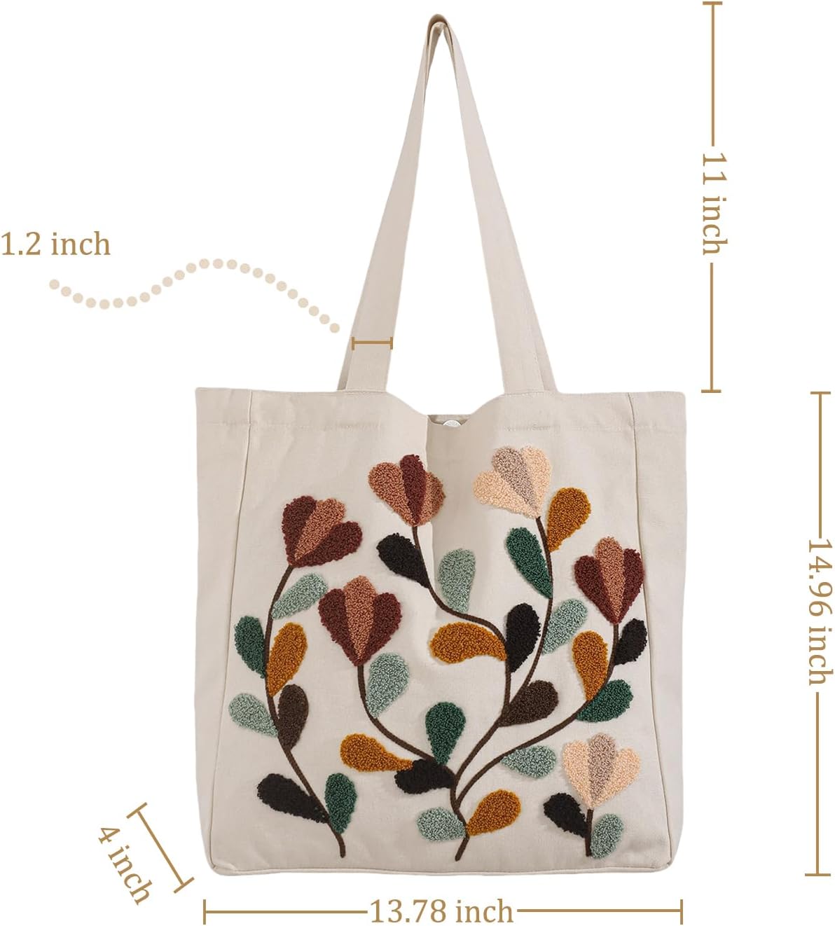 Aesthetic Embroidery Tote Bag for Lady Cute Reusable Canvas Shoulder Bag for Girls Women Shopping Grocery - Image 4